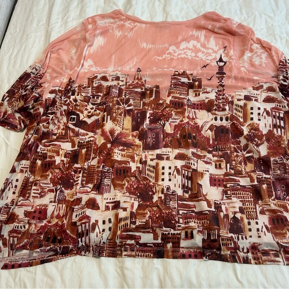 Catherines Pink and Brown Scenic Print Short Sleeve Tunic - Picture 7 of 8